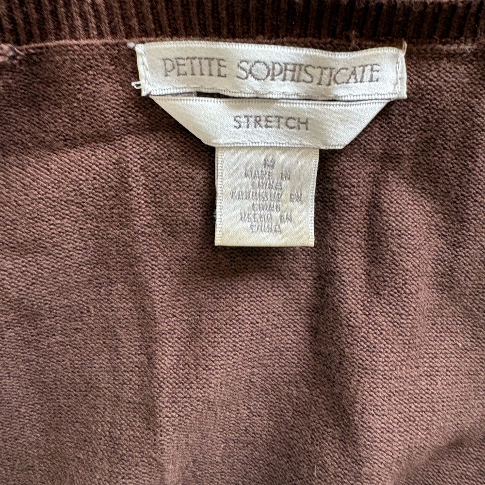 NEW Notations Women PM  Brown Open-Knit Tie Front Cardigan Sweater Short Sleeve - Picture 7 of 7